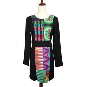 Desigual Evanon Shift Dress Long Sleeve Abstract Colorblock US Size 6 / EU 38